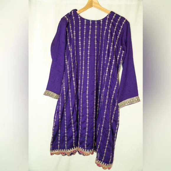 Woman salwar Chinnon Silk Party Wear  Embroidered Suit 44 XXl - Picture 12 of 12